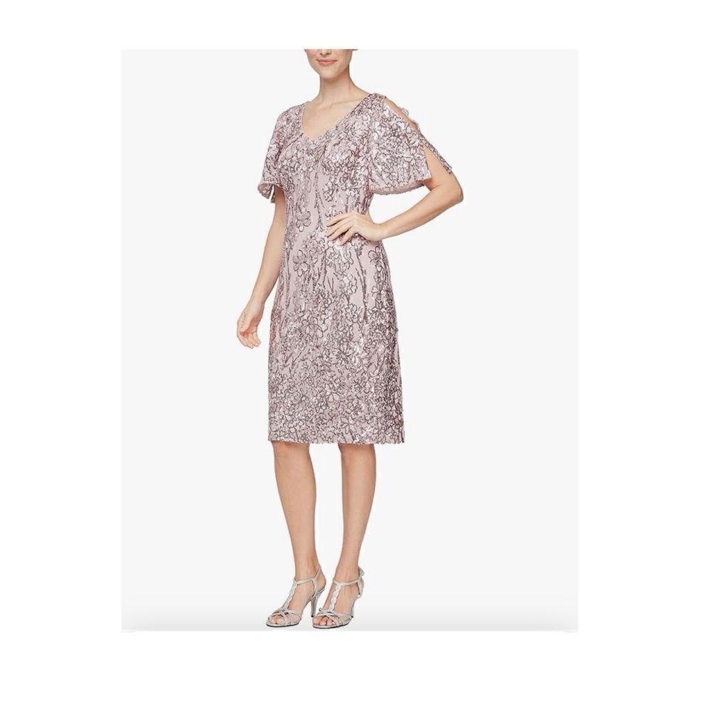 Alex Evenings Short Cold Shoulder Flutter Sleeve Dress (petite regular) NWT
